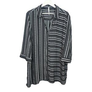 NY Collection Plus Size 3X Black White Striped Button Down Tunic Blouse Work